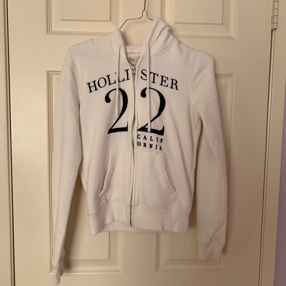 Hollister White Logo Full Zip Hoodie Size XS
